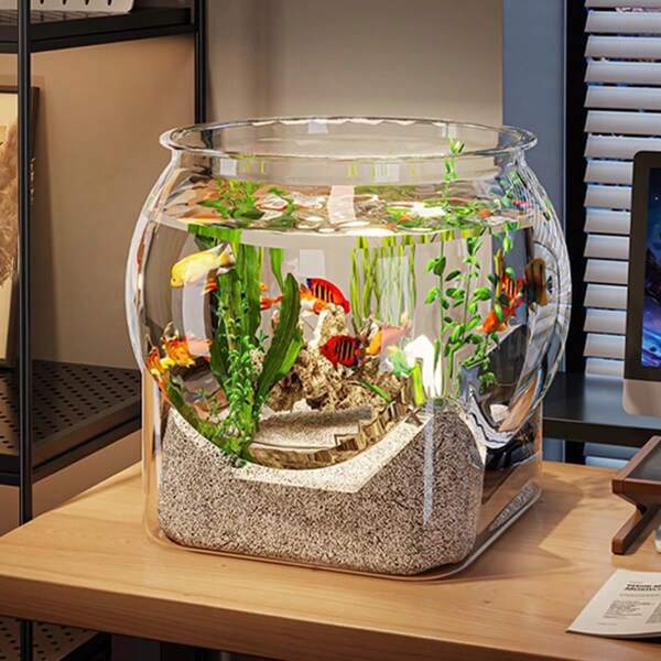 Circular Transparent Fish Bowl, Anti-Dropping Small Desktop Hydroponic Goldfish Tank, Small Landscaping Goldfish Bowl For Office, Living Room, Home Transparent Creative Anti-Drop Aquarium