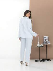 Women's Blazer And Tailored Pants Set - Baby Blue - View 4