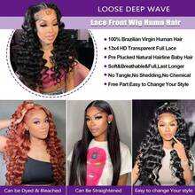 42 Inch 250% Density Loose Deep Wave Lace Front Wigs Human Hair For  Women 13x4 Hd Lace Front Glueless Loose Wave Wigs Human Hair Pre Plucked With Baby Hair 250% Density Loose Wave Frontal Wigs 28 Inch - Natural Black - View 4