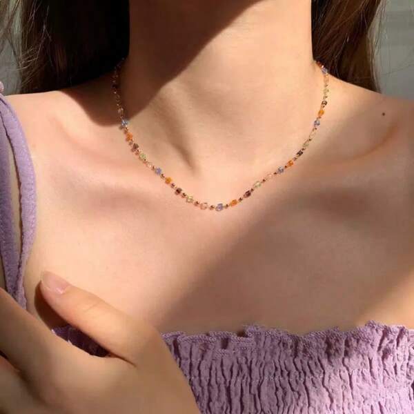 Collier de perles colorées pour femmes, chaînes de cou, colliers ras-du-cou bohèmes, bijoux de cou avec perles géométriques carrées, accessoires d'été