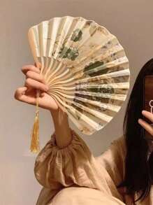 1/2Pcs Chinese Classical Folding Fans - Handheld Mother-Of-Pearl Shell Fans For Women, Traditional Cooling Accessories For Summer/Hotels/Wedding Decor, Vintage Cultural Gift Pearl Of The East Screened Chinese Landscape Art