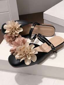 Women's Rose Flower Slip-On Mule Sandals, Summer Open-Toe Slide Shoes - Black - View 8