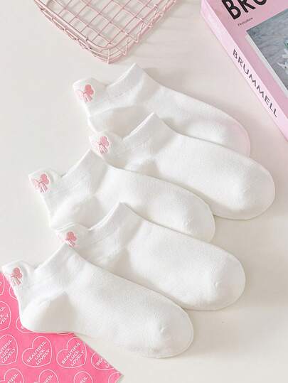 5 Pairs Bow Decor Women's Casual Ankle Socks