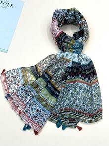 1条女士简约印花围巾，时尚新款春夏防晒沙滩披肩 - 彩色 - 查看 2