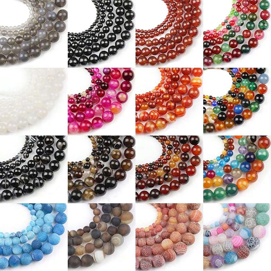 4/6/8/10/12mm Natural Multi-Color Agate Gemstone Beads, Suitable For DIY Jewelry Making - Type - View 1