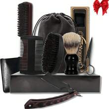 6-Piece Men's XG Shaving Kit Set, Includes Straight Razor With Micarta Handle, Beard Brush, Shaving Brush, Wooden Comb, Scissors And Storage Bag, Great Gift For Valentine's Day, Christmas, Father's Day Or Dad's Birthday