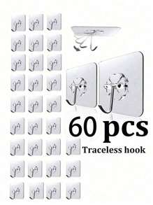 100/60/30/10pcs Adhesive Wall Hooks, Clear Self-Adhesive Hooks, Waterproof Damage-Free Hanging Hooks, Stainless Steel Detachable Wall Stickers, Bathroom Clothes Rack, Odorless Door Hanger, No-Drill Kitchen Hooks. Suitable For Bathroom, Shower, Kitchen, Outdoor, Towels, Keys. Transparent Strong Adhesive Hooks, No-Drill, Multi-Function Storage Rack, Ideal For Home, Kitchen, Bathroom, Living Room