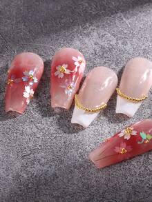 1盒/3盒樱花美甲亮片，金色线条，粉色激光白甜樱花花瓣亮片，日式DIY美甲饰品，美甲宝石，美甲用品，美甲沙龙配件工具 - 彩色 - 查看 6