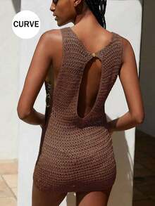 Plus Size Sexy Slim Beach Mini Dress Women Cut Out Circle Decoration Tunic Seaside Beachwear Swimsuit Cover Up Summer