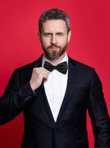 Men's Solid Color Elegant Jacquard Bow Tie, Pre-Tied Double Layer Solid Color Bowtie, Satin Formal Tuxedo Bowknot, Adjustable, Suitable For Groomsmen, Wedding, Party, Formal Events, Holiday Gift