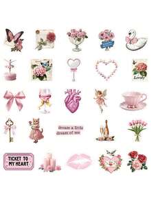 YWWBLD 50 Stücke süße rosa Sticker, PVC-Geschenk, Cartoon-Dekoration, Scrapbooking, Laptop, Gepäck, Gitarre, Wasserglas, Handyhülle, DIY-Aufkleber