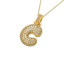 One Piece New Women's Stainless Steel Bubble Letter Necklace Shining Zirconia Rhinestone Letter 26 A-Z Exquisite Balloon Necklace - Yellow Gold - View 4