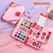 1pc Children Pretend Play Makeup Set, Girls Princess Cosmetic Box With Handbag, Lipstick, Eye Shadow, Brush, Birthday Gift