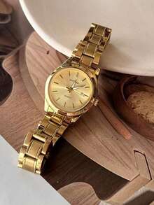 sottas 新款时尚金色女士手表，简约优雅，韩版时尚，休闲百搭，不锈钢表带，小众奢华，防水石英腕表 - 金色 - 查看 4