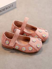 1 Pair Girls Vintage Casual Oxford Shoes, Flower Pattern Fashion Hook And Loop Princess Shoes Suitable For Outdoor Activities, Spring/Autumn - Pink - View 1