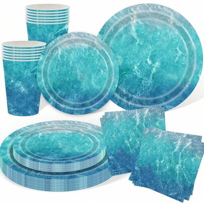 Ocean Sea Tableware Ocean Sea Paper Plates Cups And Napkins Party Supplies Paper Dessert Tableware Decorations Birthday Table Dinnerware Favors Set