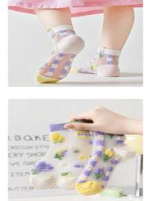 5 Pairs Soft Crystal Socks, Girls' Breathable Mesh Socks - Multicolor - View 4