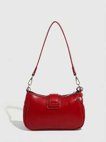 1 Peça Bolsa Feminina Estilo Y2K, Bolsa Transversal Versátil Com Design De Estrela E Lua Crescente, Bolsa De Ombro Com Alça De Corrente Em Bloco De Cor Preta E Vermelha, Bolsa Millenial Para Rua, Festa, Presente - Vermelho - Ver 3