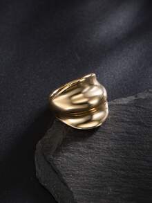 1pc Men's Smooth Wave-Shaped Fashionable Personalized Ring - Gold - View 2