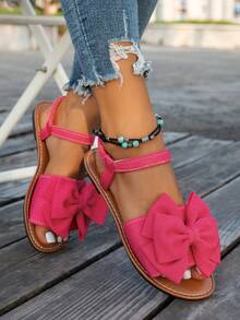 Women's Cute Bowknot Flat Sandals Women's Elegant Open Toe Leopard Print Flats Women's Casual Outdoor Beach Sandals - Hot Pink - View 6