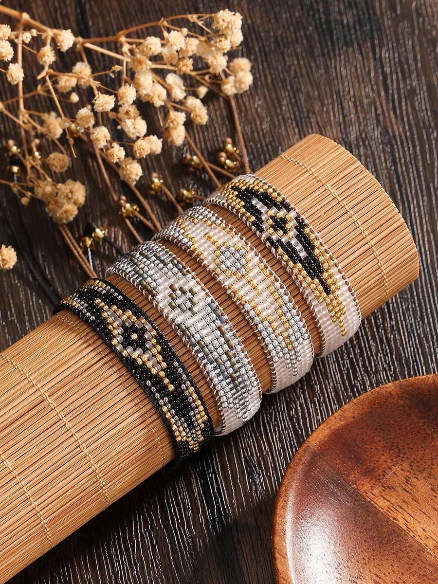 1pc Unisex Fashion Bracelet, Bohemian Style Matte Beaded Geometric Rhombus Pattern Handmade Woven Bracelet, Versatile For Daily Wear, Gift And Casual/Holiday