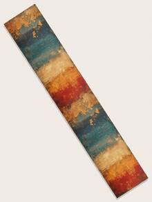 1pc Vintage Style, Distressed Texture, Red Yellow Blue Gradient, Abstract Geometric Striped Pattern Rectangular Single-Sided Printed Table Runner, Suitable For Daily Restaurant Kitchen Dining Table Decor, Cabinet Cover, Indoor/Outdoor Party, Gift For Family
