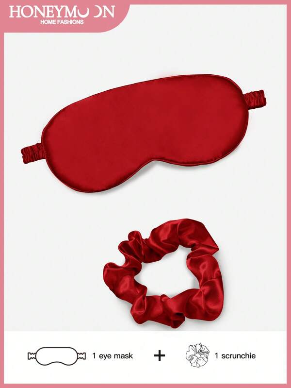 2 Pcs/Set 1pc Satin Sleep Eye Mask+1pc Scrunchie. Imitation Silk Ice Feel Comfortable, Relaxing Fatigue, Lunch Rest, Sleeping, Machine Washable. Gift For Mom Dad And Friends