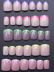 240 móng tay giả vuông ngắn kiểu Pháp, 5 lựa chọn màu sắc, màu hồng gradient, móng tay acrylic vuông ngắn bóng, móng dán, phù hợp cho các bạn nữ, móng acrylic, ý tưởng quà tặng, dụng cụ làm móng - Nhiều màu - Xem 7