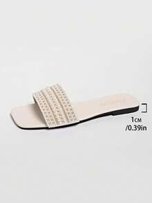 Dép sandal đính ngọc trai thời trang mùa hè, thanh lịch và sành điệu cho tiệc bãi biển, du lịch thường ngày, cỡ lớn nửa - Màu be - Xem 8