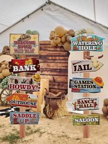 10pcs Western Cowboy Theme Party Directional Road Sign Party Decorations, Western Cowboy Paper Signs For Western Cowboy Theme Party Supplies, Waterproof Large Western Cowboy Theme Sign With Stakes, Western Cowboy Direction Signpost Western Cowboy Direction Arrow Courtyard Sign, Western Cowboy Theme Party Room Wall Background Decoration, Western Cowboy Sign Cutouts, Western Cowboy Party Supplies