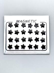 24pcs Minimalist Geometric Pattern Square, Triangle, Heart, Star Magnetic Fake Earrings For Stylish Men - Black - View 7