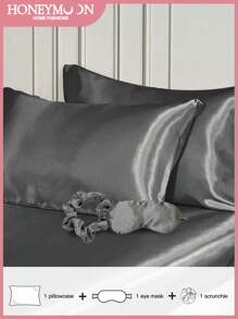 3 Pcs/Set 1pc Silky Satin Pillowcase, 1pc Blackout Eye Mask, 1pc Scrunchie,Silky Pillow Case For Hair And Skin, Luxurious And Silky Smooth, Ultra Soft And Breathable, No Pillowcore, Machine Washable ,Good Gifts For Mum Dad Friend And Travel Sleep, Wedding Gift, Grey