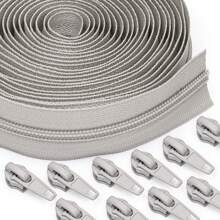 1 Conjunto = 4,50 m Zíperes + 10 Puxadores de Zíper, Zíperes de Nylon 5#, 20 Opções de Cor, Puxadores de Zíper Combinando, Adequado para Vestuário, Bolsas, Têxteis Domésticos, Almofadas, Edredons