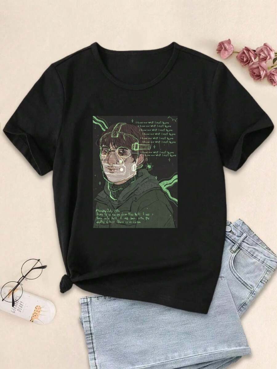 Women's "I Know What I Must Become" T-Shirt - Funny Cotton Tee Loose Short Sleeve Round Neck - Inspired By Paul Dano's Riddler (The Dark Knight) - Aesthetic Casual Wear - Black - View 1