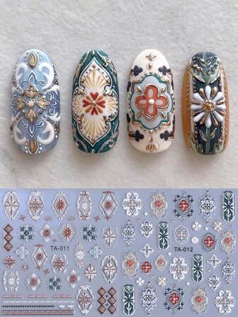 1/2 件 5D 波西米亚花朵夏季设计指甲贴纸装饰图腾波西米亚指甲贴花自粘指甲饰指甲滑块装饰沙龙美甲配件 DIY 指甲用品适合女士和女孩