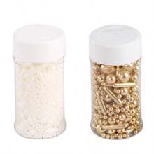 75g/2.6oz Faux Golden Sugar Beads, Baking Cake Decorations, Assorted Shapes & Sizes, Suitable For Cakes, Candies, Cupcakes, Ice Creams, Cookies, Suitable For Festive Celebrations, Birthday Party Cakes,Christma,Back To School