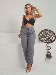 TEREZA Women's Trousers With Italian Hem PREMIUM Linen And Elastic Waistband Casual - Xám - Xem 3