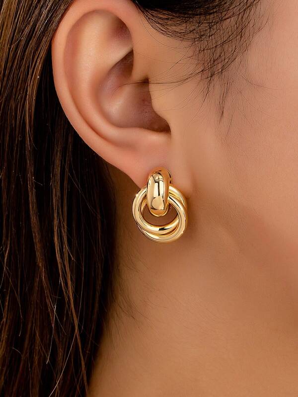 1 Pair Stylish Sophisticated Alloy Multi-Layer Knotted Design Stud Earrings, Unique Pendant Hoop Earrings, Suitable For Women's Everyday, Commuting, Dinner Occasions, Mother's Day Gift, Gift For Wife/Girlfriend