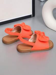 Girls Bow Decor Design Versatile Fashion Classic Cute Elastic Band Baby Sandals Princess Toddler Round Toe Soft Sole Casual Shoes, Suitable For Spring, Summer, Autumn, Winter - Orange - View 6