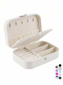 1PC Rectangle PU Leather Jewelry Box Organizer Small Travel Portable Earring Ring Jewellery Storage Case For Valentine's Day Gift - Multicolor - View 13
