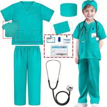 Conjunto de 6 piezas Disfraz de doctor para niños con bata quirúrgica y accesorios, disfraz de Halloween para niños y niñas pequeños, color rosa