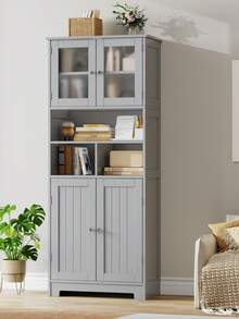 FURCHEN Bathroom Cabinet Bathroom Cabinet With Open Compartment And 4 Doors Wooden Kitchen Cabinet With Adjustable Shelf White 147.5 X 60 X 30 Cm - 灰色 - 查看 4