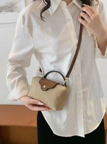 1 pieza Bolso de tote casual de mujer, bolso de hombro de nailon de unicolor versátil, estilo Boston, bolso de mano de moda cruzado