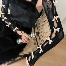 Women Lace Bolero Shrug Tops With Velvet Bows Hollow Out Shrug Open Front Cropped Cardigan Bolero Fishnet Shawl Arm Sleeves With Finger Holes Costume Accessories - 西瓜粉 - 查看 2