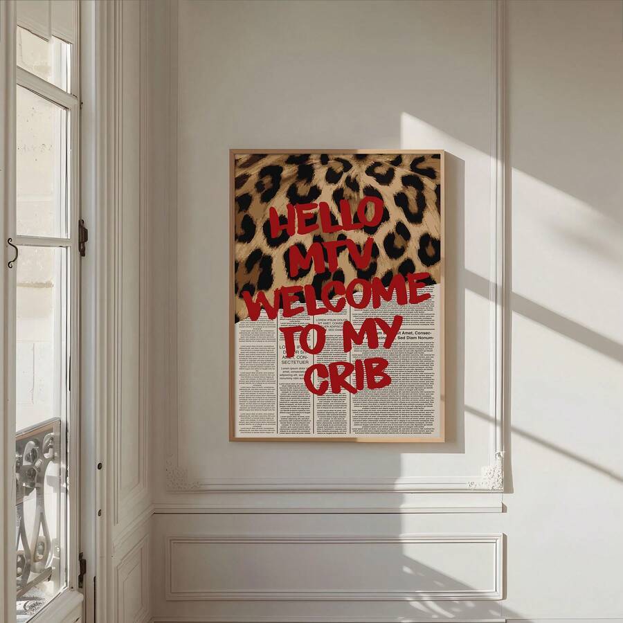 1pc "Welcome To My Humble Abode" Wall Art, MTV Iconic Text, Canvas Printed, Funny Slogan Decor, Suitable For Bedroom, Living Room, Office, Retro Newspaper Poster Style, Frameless Or Framed Option, Great Gift For Her - Multicolor - View 1