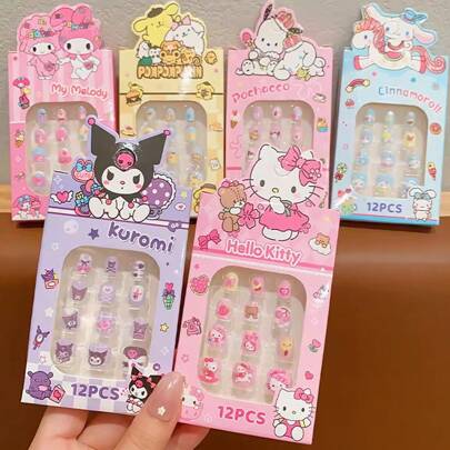 Sanrio Sanrio Nail Stickers - Kuromi Removable Nail Stickers, Hello Kitty Sweet & Cute Nail Wraps, Cinnamoroll Adorable Nail Stickers Removable, PompomPurin Finished Removable Hard False Nail, My Melody Removable Sweet Nail Stickers Self-Adhesive Nail Wraps