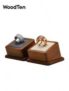 Soporte cuadrado de terciopelo WOODTEN para anillos, pedestal de exhibición de anillos para parejas, accesorio de fotografía de joyería, ceremonia de propuesta, suministros de boda, exhibidor de joyería, organizador de almacenamiento de artículos de verano elegantes para mujeres, regalo, decoración de habitación - Multicolor - Ver 3