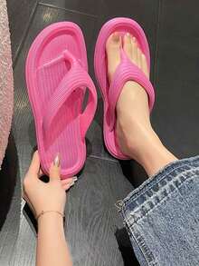 Summer Fashion Casual Flip Flops, Korean Style Thong Sandals, Slip-On Beach Wear, Non-Slip Lightweight Comfortable Slippers For Beach - Rose Red - View 7