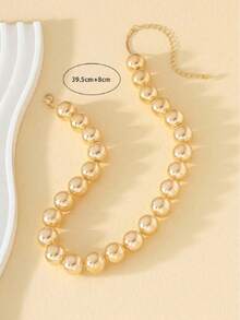 1pc Minimalist Style Round Bead Necklace, Suitable For Daily Wear - Yellow Gold - View 2