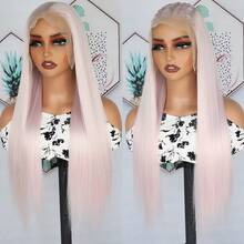 13X6 Free Part Platinum Blonde Lace Front Wigs 28 Inch Pre Plucked Long Straight Hair Wigs Glueless Soft Ash Blonde Colored Wigs Heat Resistant Fiber Hair Synthetic Lace Front Wigs For Women For Daily Christmas Party Cosplay Use - Ice Pink - 查看 5